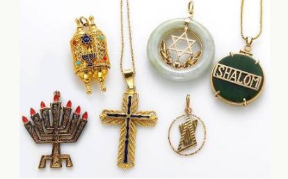 Enamel, gem-set, 18k, 14k gold and gold-filled religious jewelry